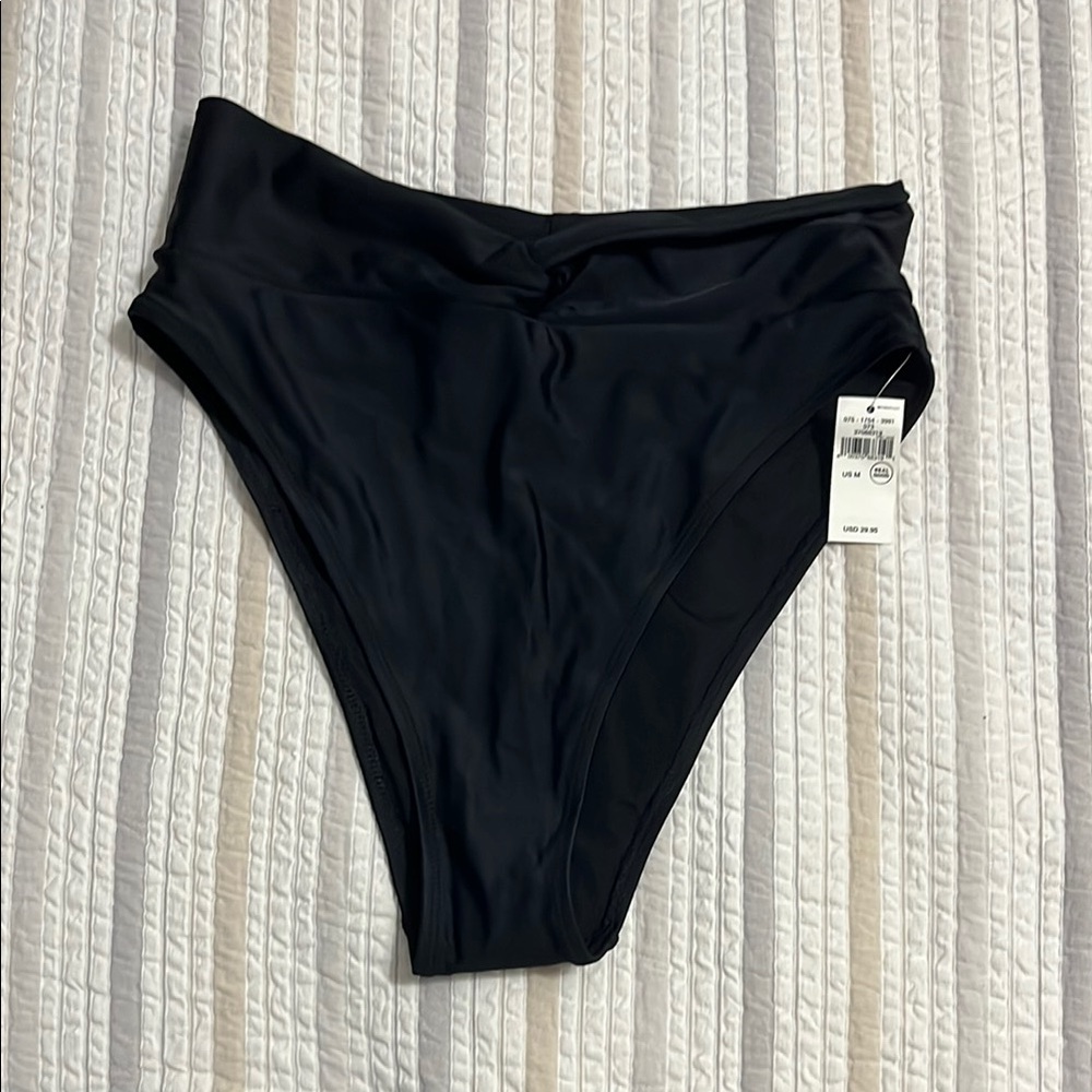 Aerie Black High-Waisted Swim Bottom